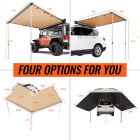 VEVOR awning in use at campsite creating comfortable shaded gathering area