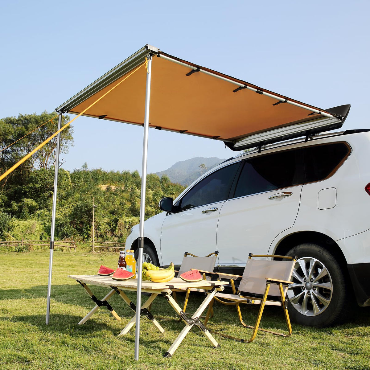 VEVOR awning shown with people to demonstrate coverage and scale