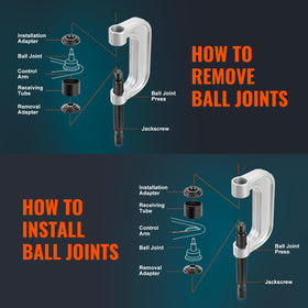 VEVOR ball joint press in use on control arm enabling safe removal without disassembly