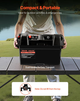 VEVOR battery box inside with battery installed demonstrating secure fit and protection
