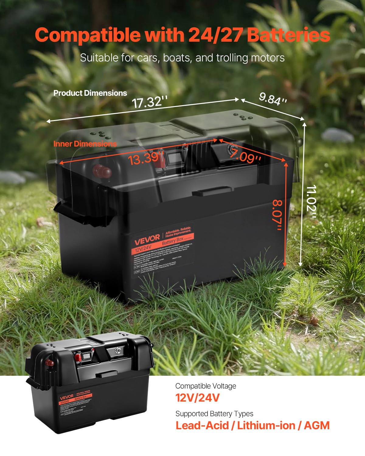 VEVOR battery box top handle closeup for easy carrying and transport convenience