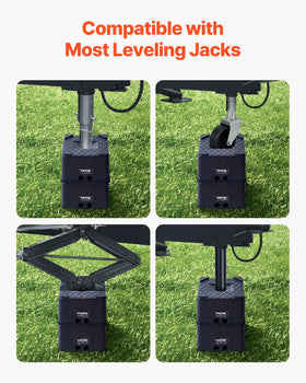 VEVOR block under jack leg demonstrating larger footprint and sink prevention