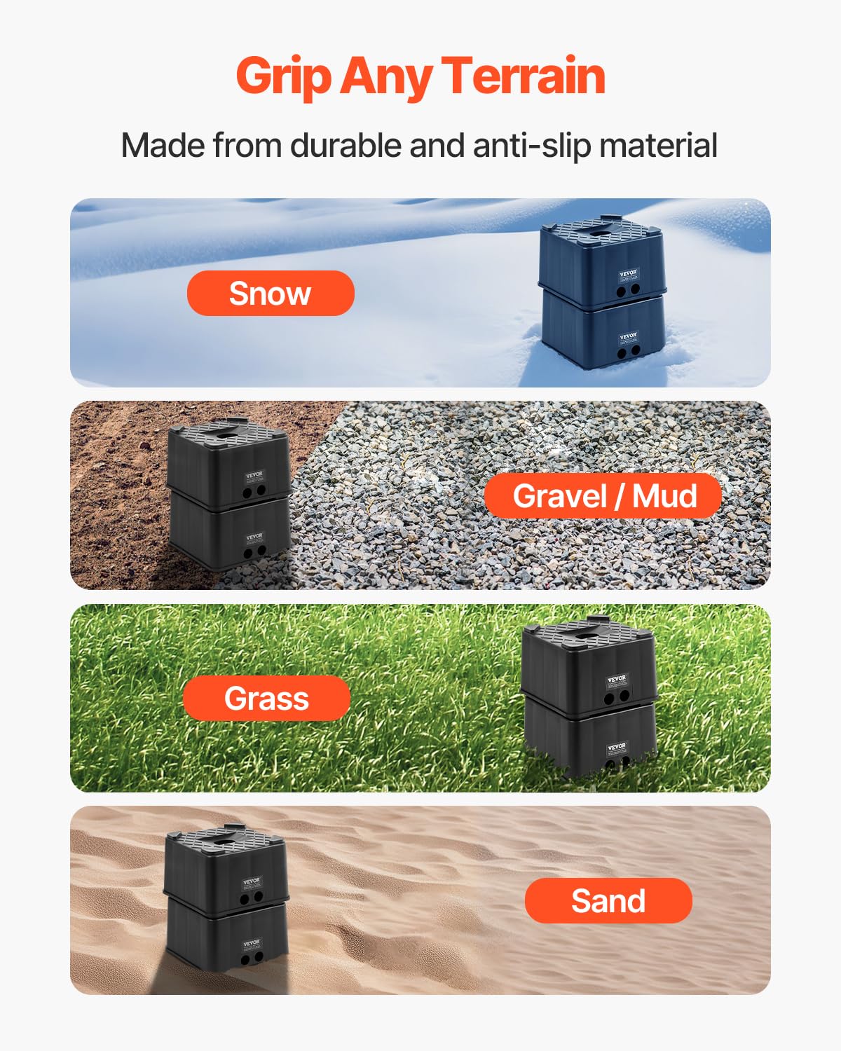 VEVOR block placed on gravel illustrating ground protection and even support
