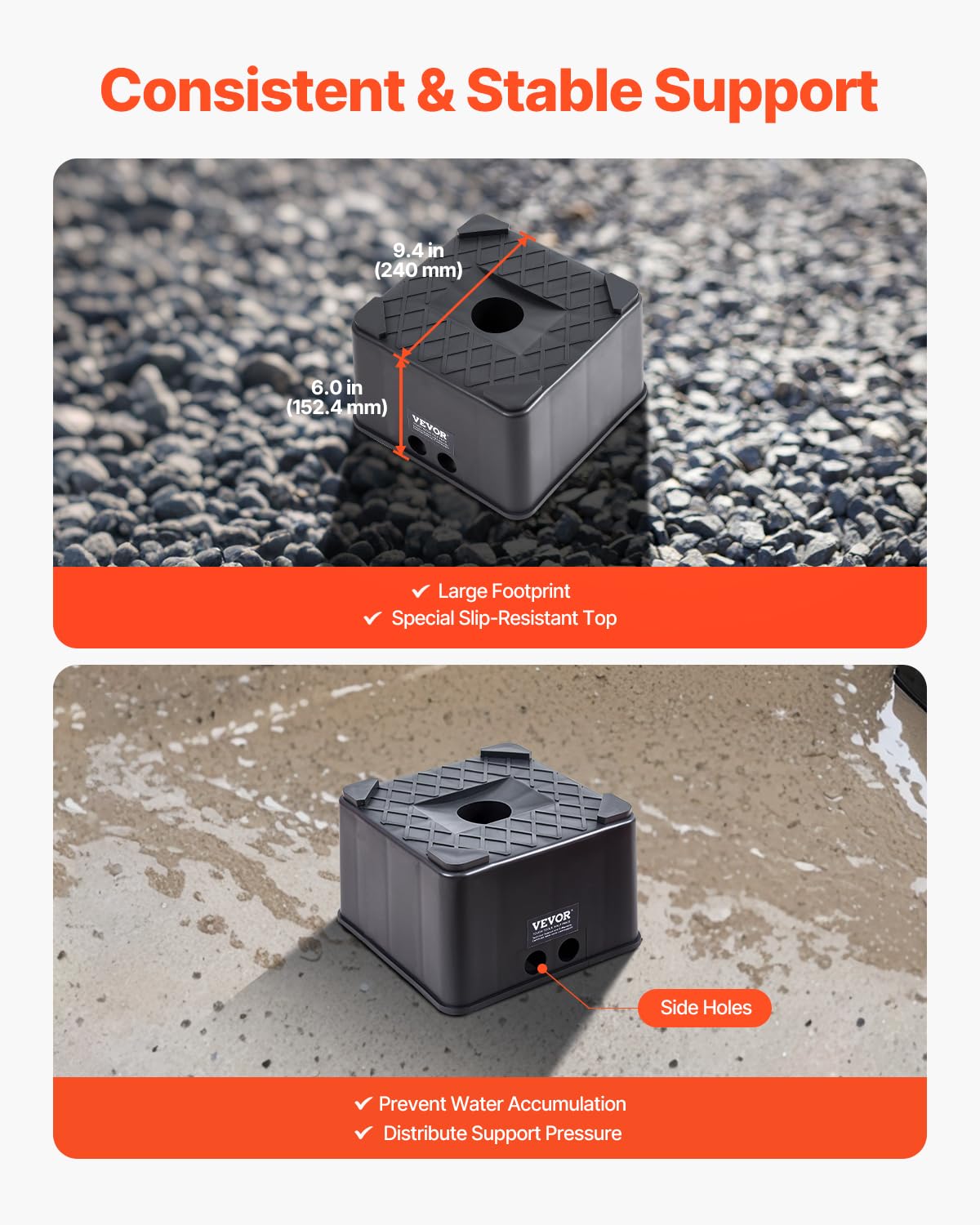 VEVOR hollow top opening showing universal fit for round or square jack legs
