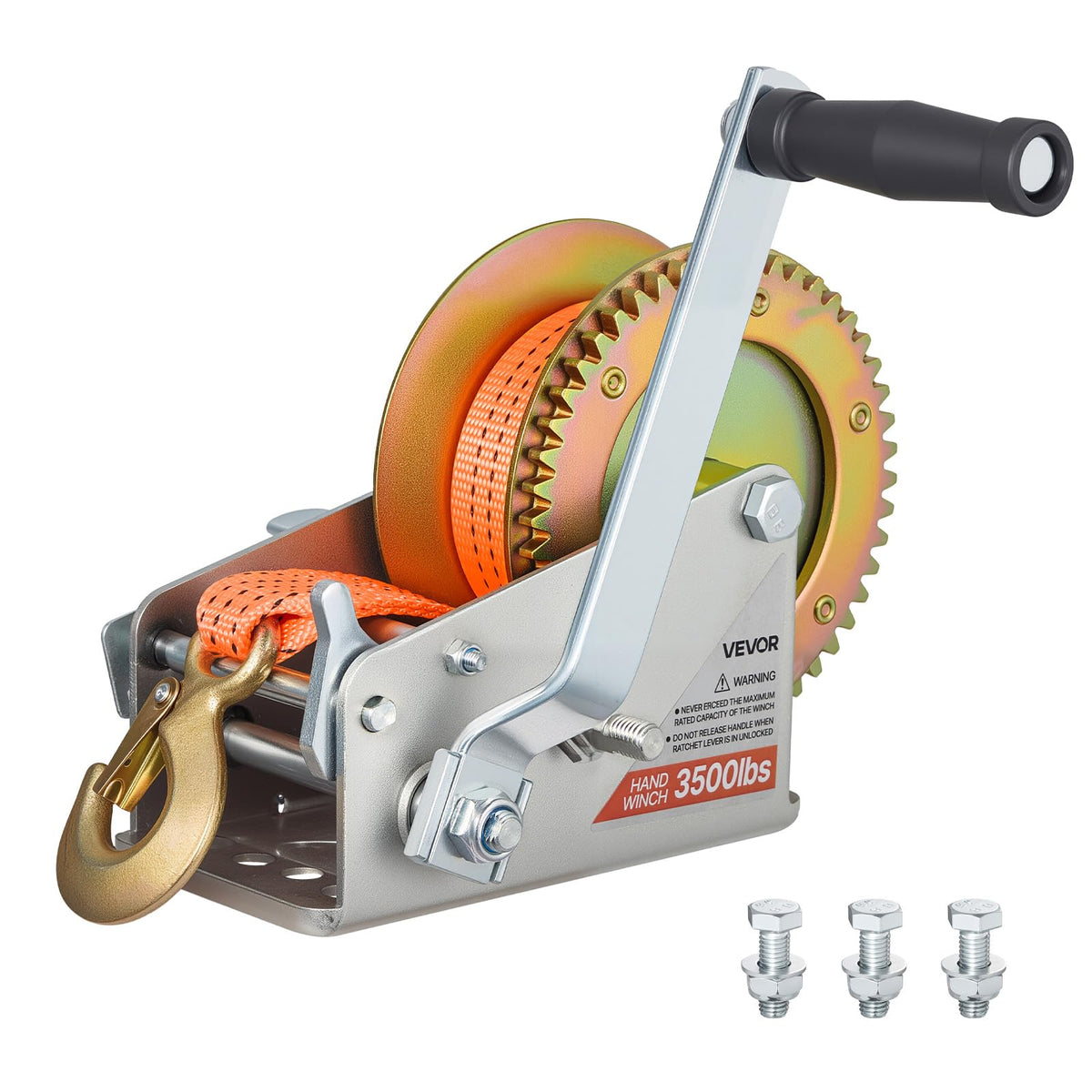 VEVOR winch front view showing durable frame and benefit of secure mounting
