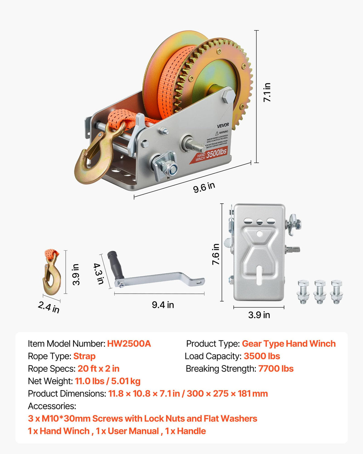 VEVOR winch mounting base image showing reinforced bolt pattern for stability