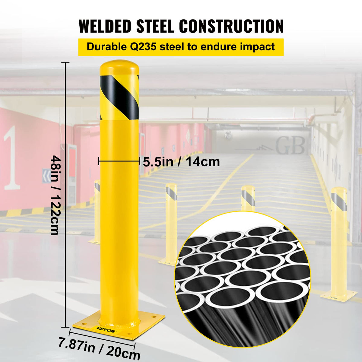 VEVOR bollard top band detail with yellow and black contrast for clear warning
