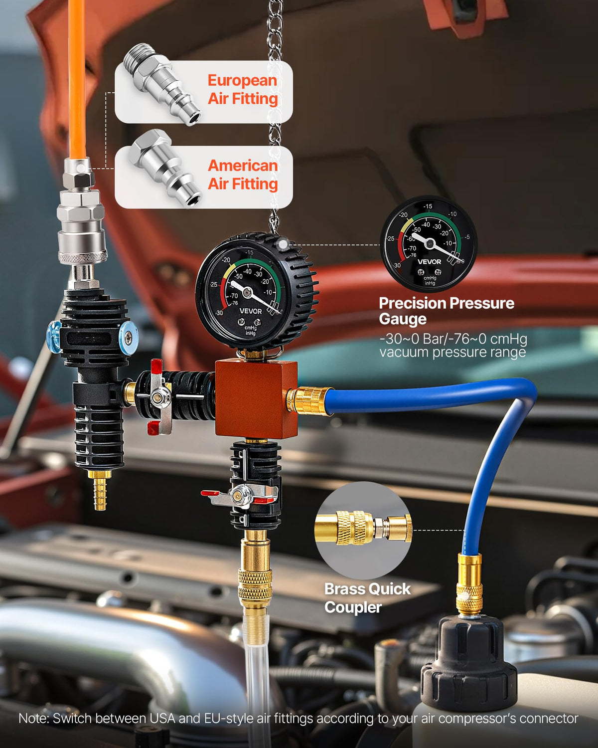 VEVOR brass quick connectors and thread tape for fast leak-free connections