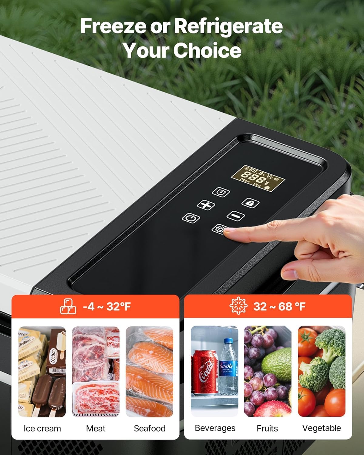 VEVOR interior open with organized storage for food and drinks