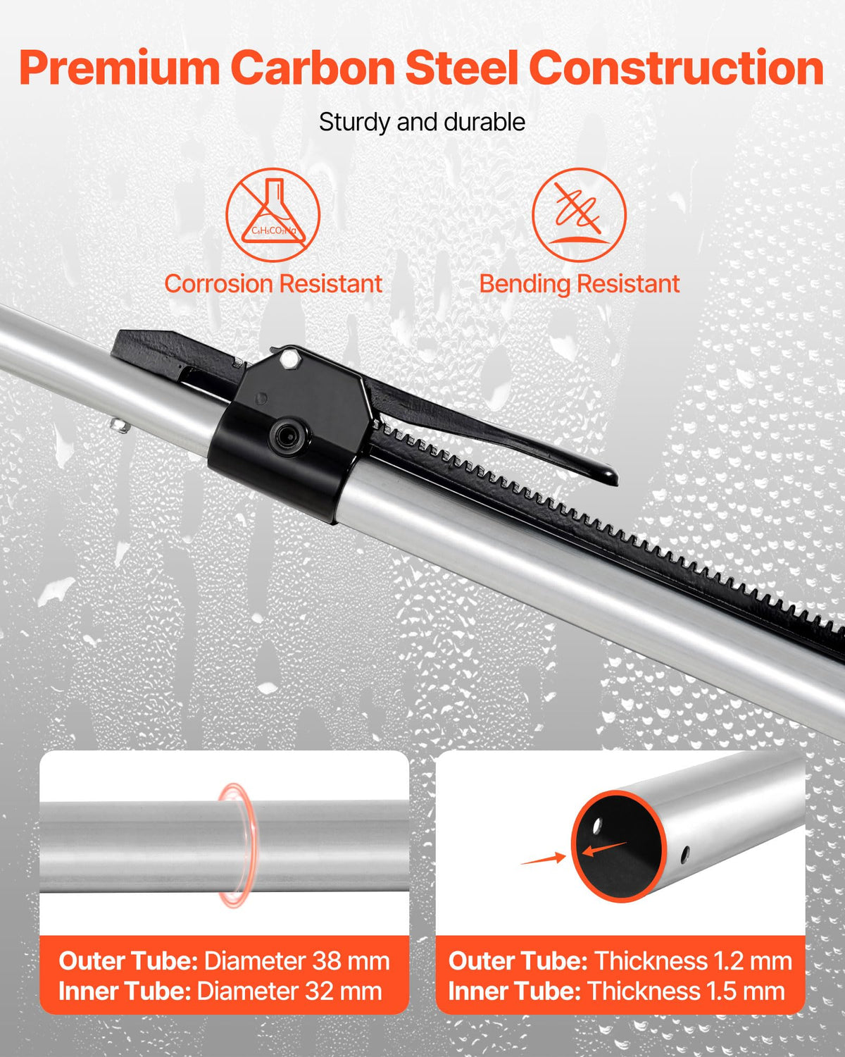 VEVOR cargo bar telescopic adjustment scale demonstrating precise length fit