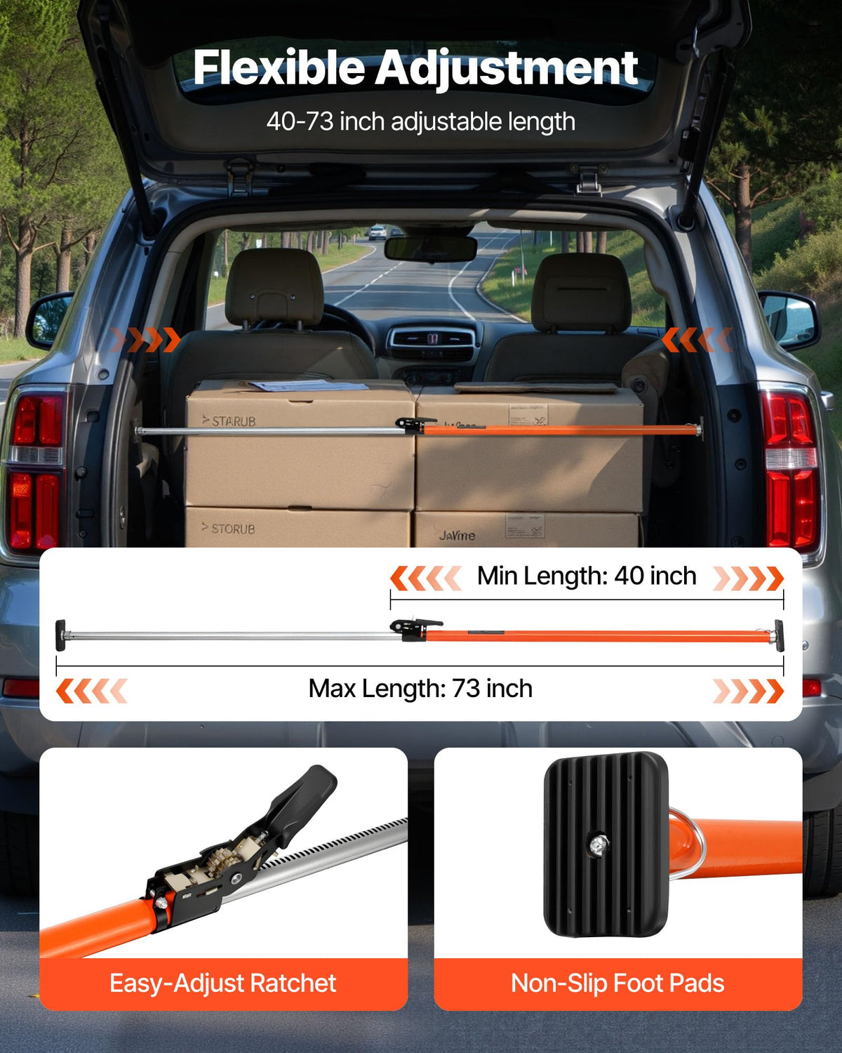 VEVOR cargo bar ratchet mechanism detail for easy tensioning benefit