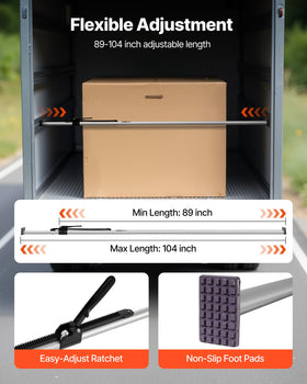 VEVOR cargo bar ratchet mechanism showing easy tensioning and lock
