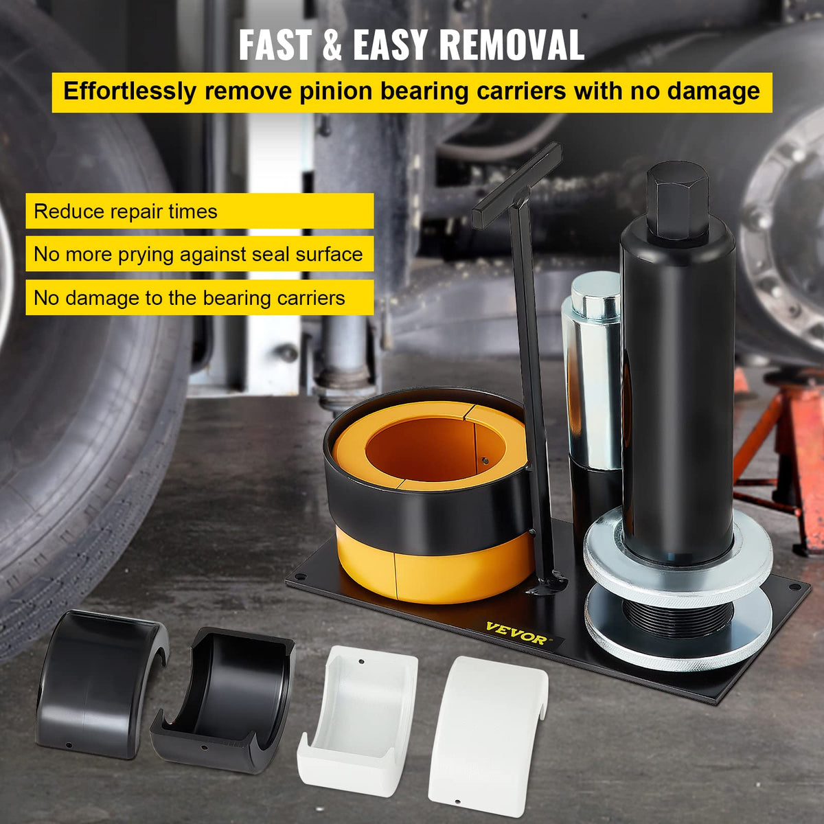 VEVOR center bolt and retaining ring detail highlighting secure operation benefit