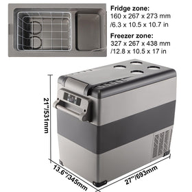 VEVOR CF55 freezing compartment closeup showing frost performance and cold control