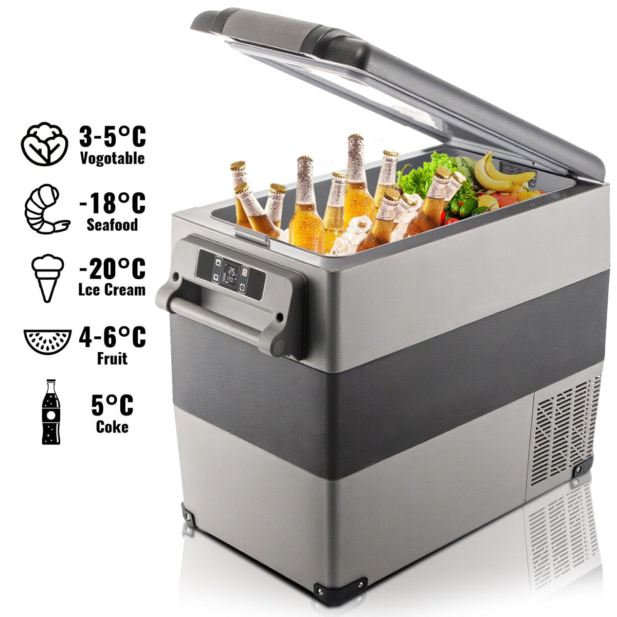 VEVOR CF55 in a camping setup demonstrating outdoor use and reliable cooling