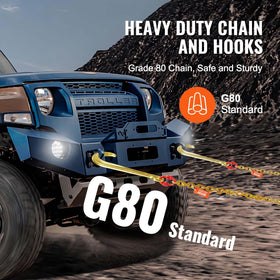 VEVOR tow chain mounted on wrecker truck illustrating real-world use