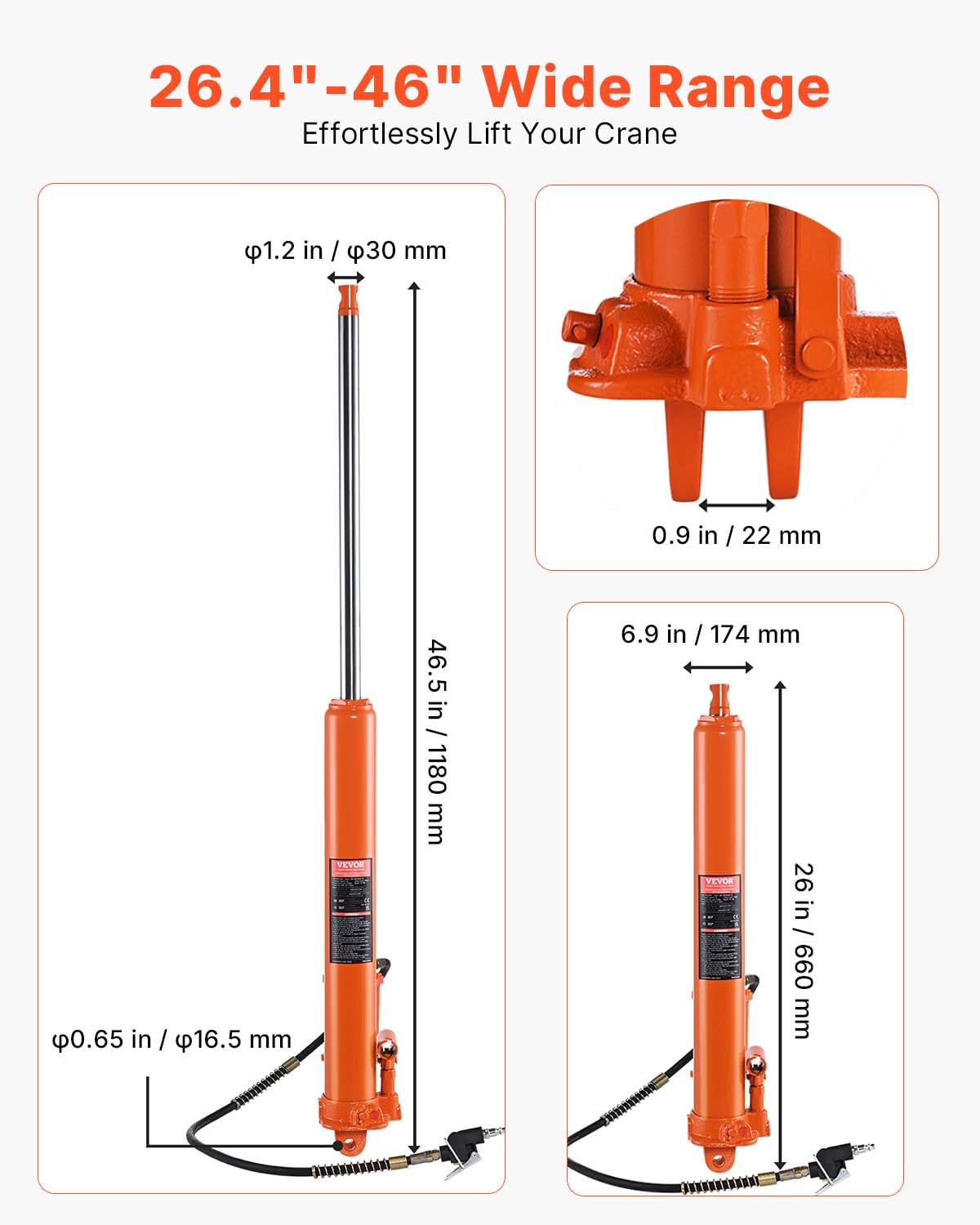 VEVOR clevis base detail showing secure crane mounting advantage