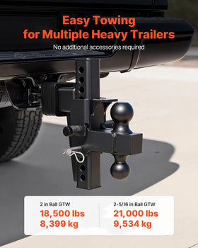 VEVOR close-up of dual 2" and 2-5/16" balls showing versatile towing options benefit