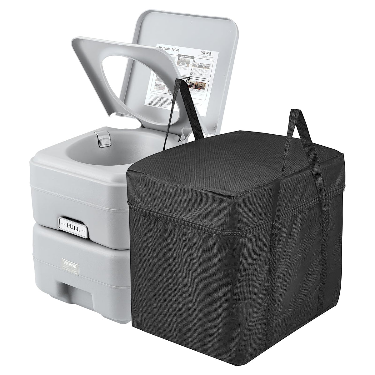 VEVOR front view showing compact toilet and stable seat for comfort