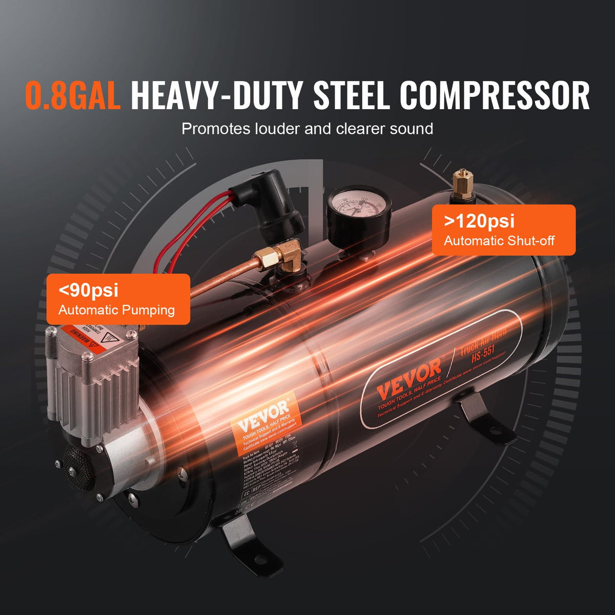 VEVOR compressor with 0.8 gal tank showing compact power and reliable air storage
