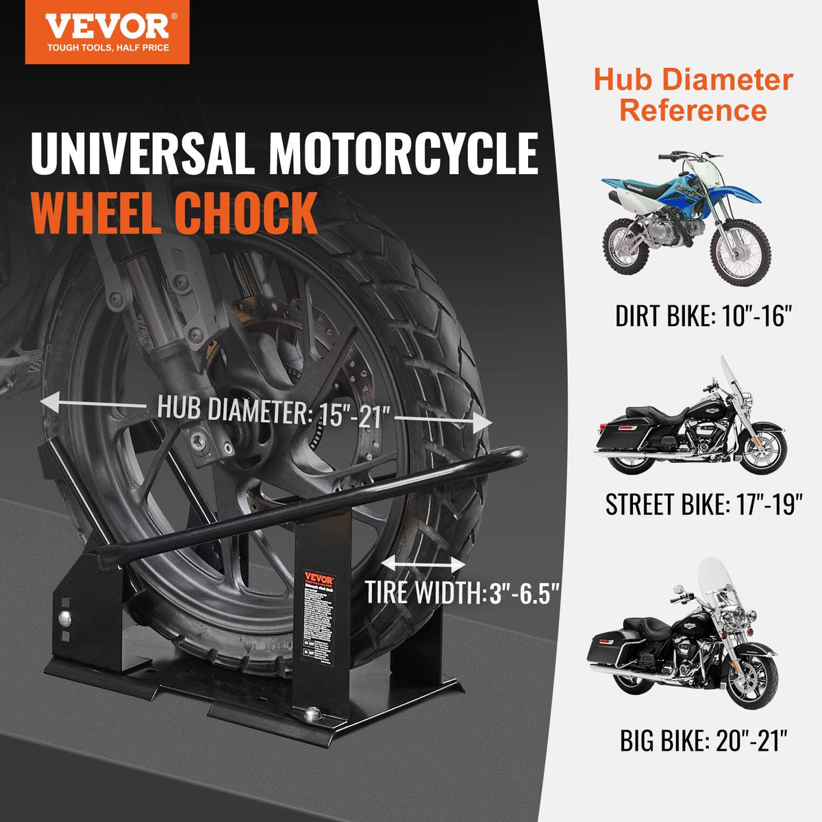 VEVOR close-up of the three-position cradle adjustment providing precise tire fit
