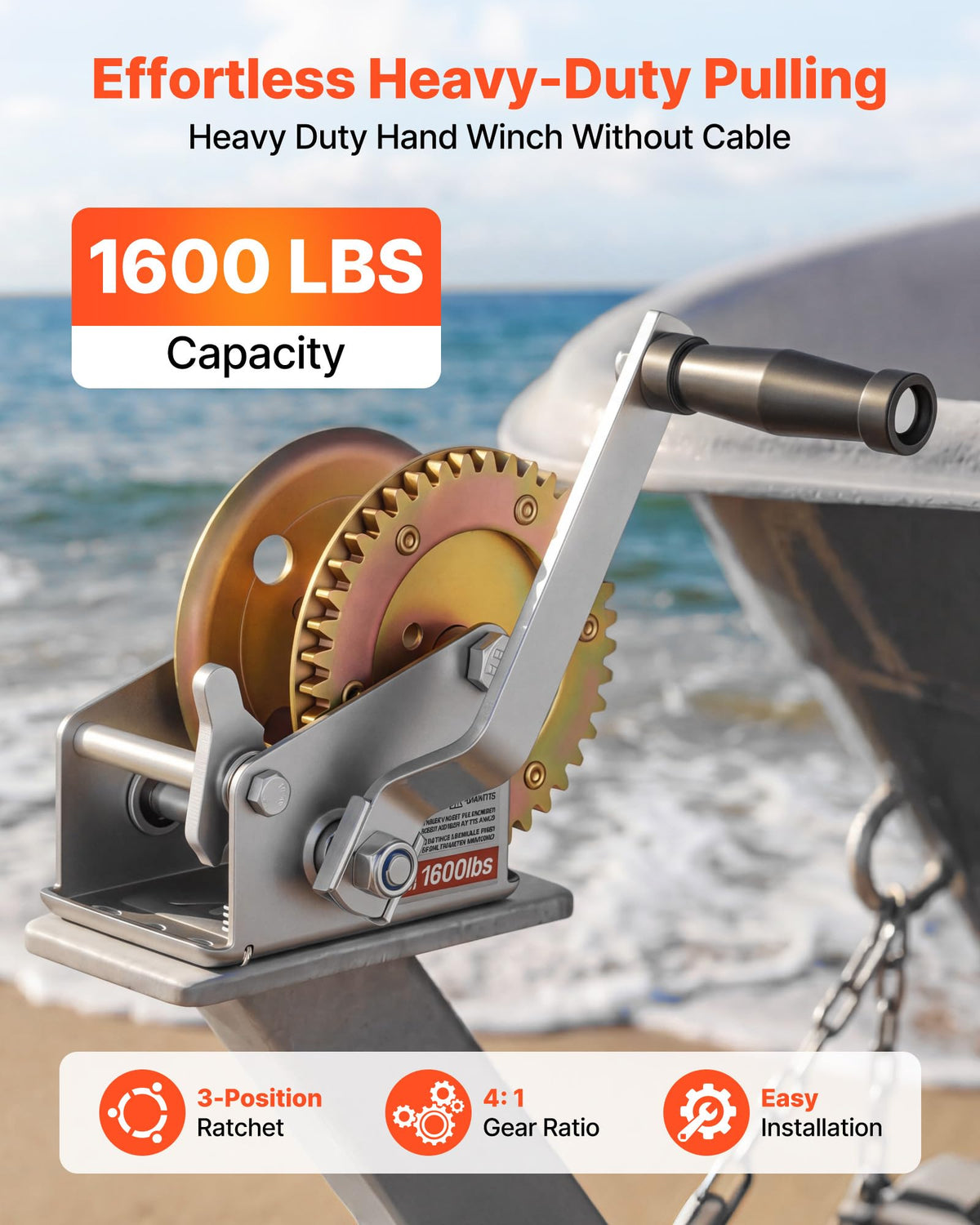 VEVOR close-up of crank handle for comfortable manual operation and control