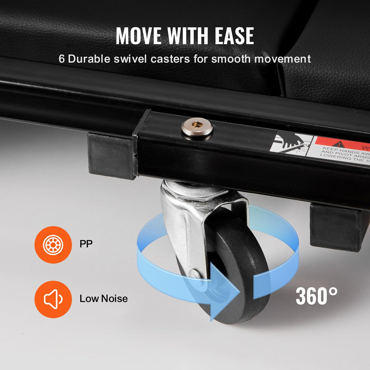 VEVOR underside with six swivel casters illustrating smooth mobility and floor protection benefit