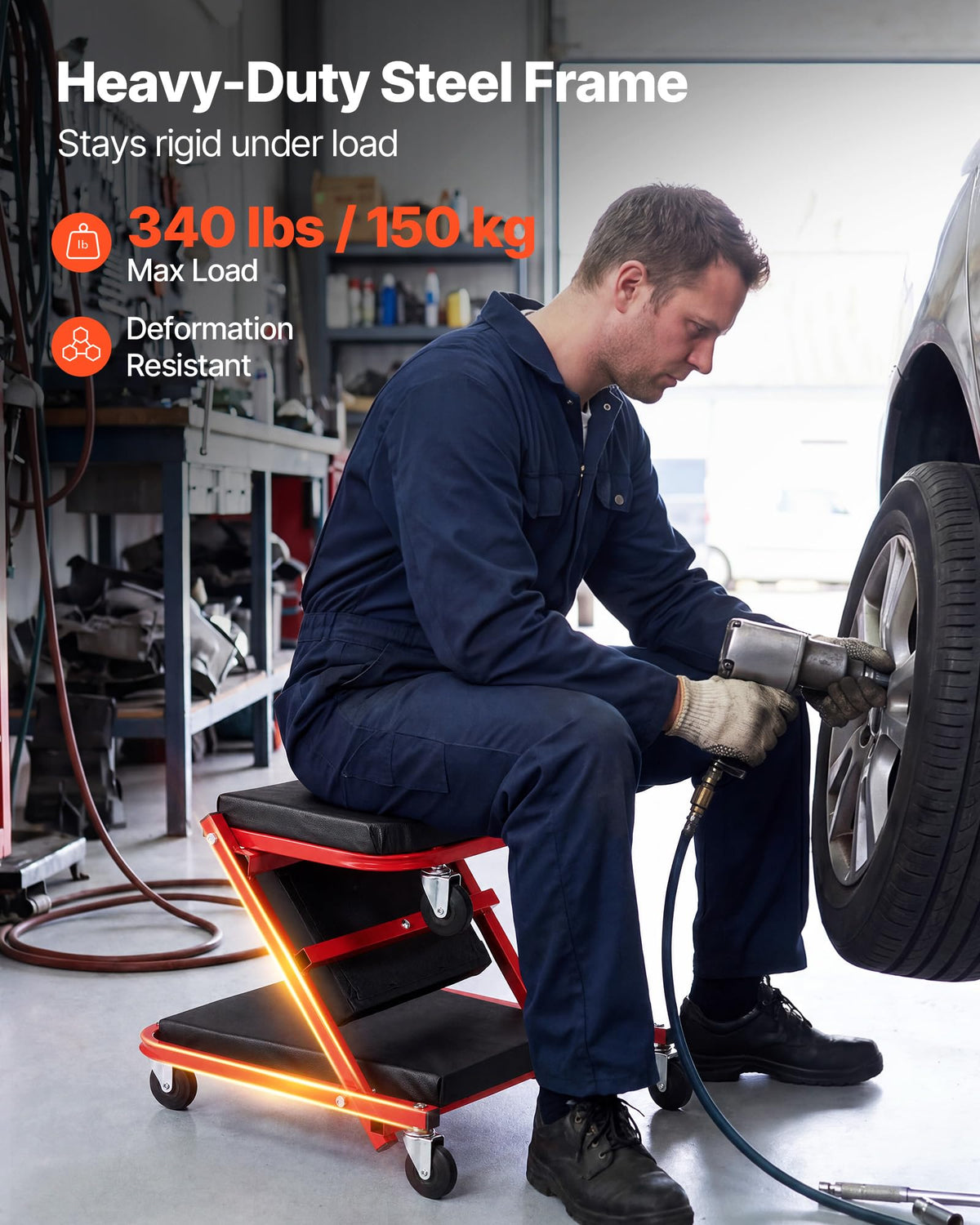 VEVOR seated backrest mode for longer repairs and lumbar support benefit