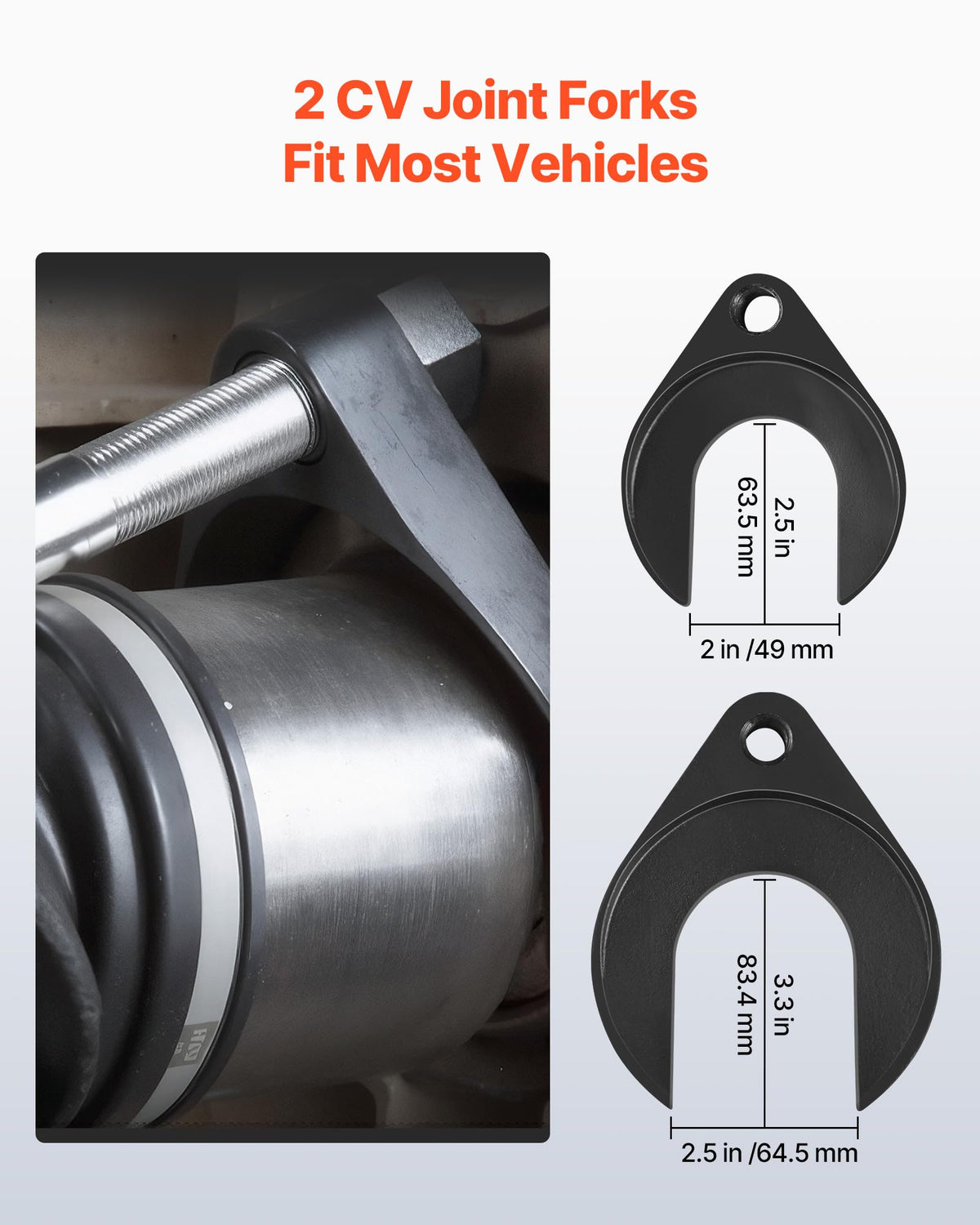 VEVOR 2-inch CV fork closeup built from heat-treated steel for strength