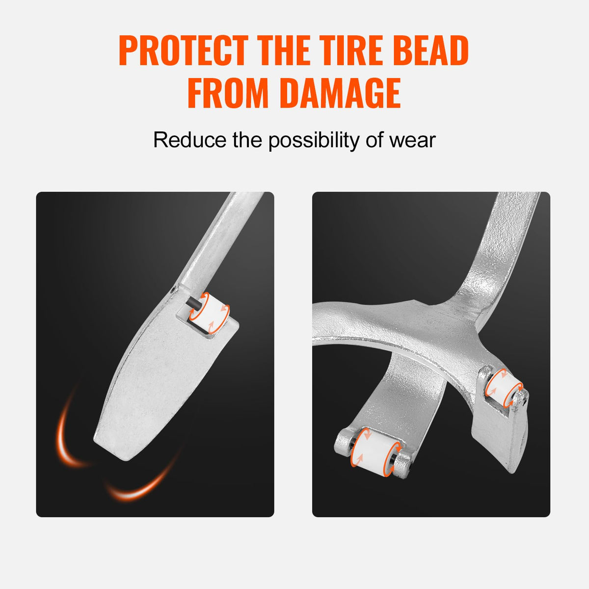 VEVOR demounting bar angle detail highlighting optimized shape for easy bead breaking
