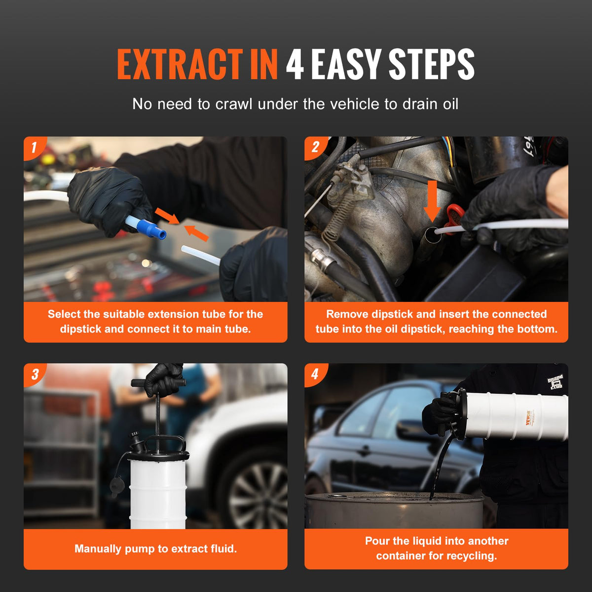 VEVOR dipstick and measurement detail for accurate extraction depth control