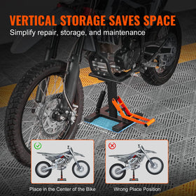 VEVOR dirt bike on lift side angle illustrating easy access for repairs