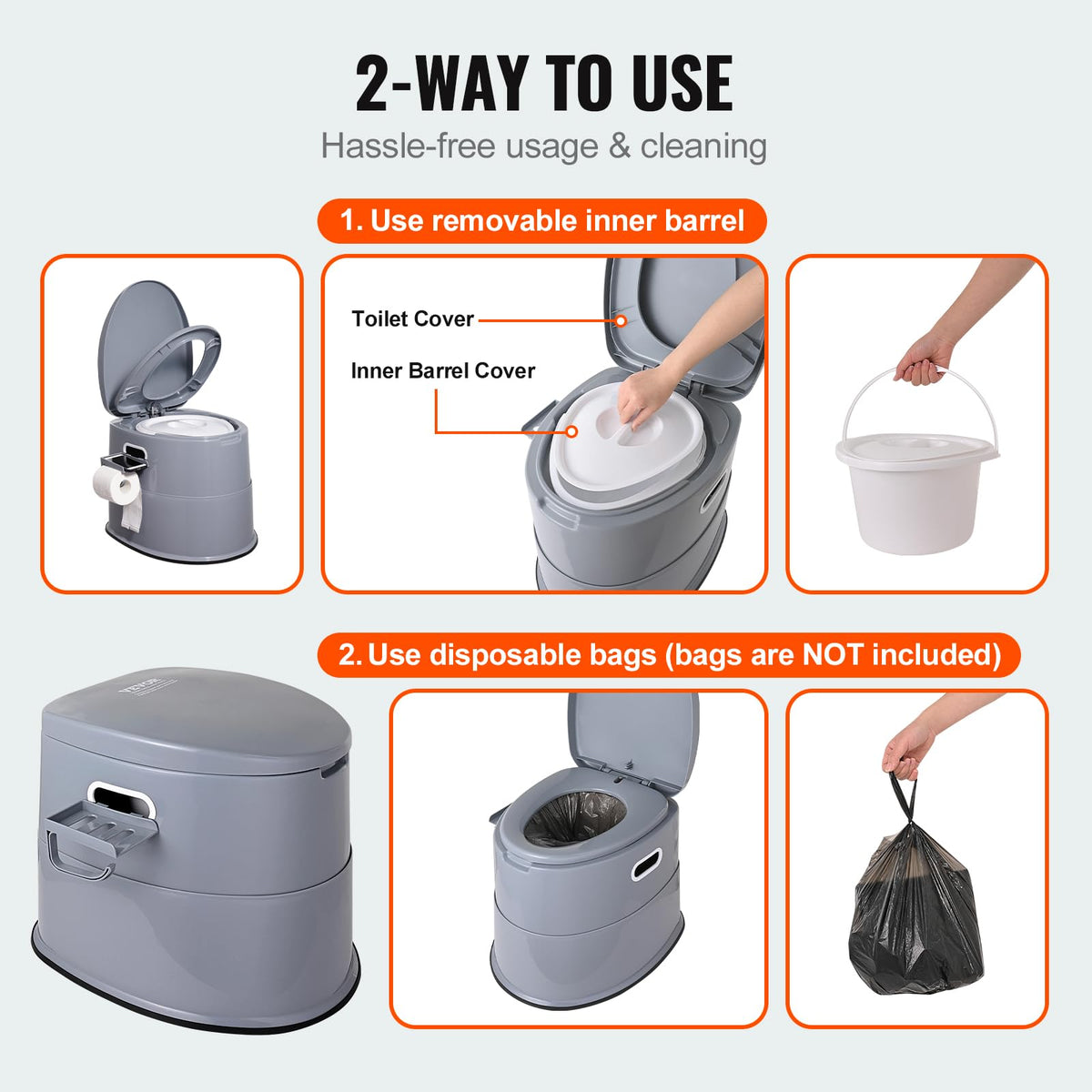 VEVOR closeup of dual lids showing sealed design to reduce odors and keep air fresh