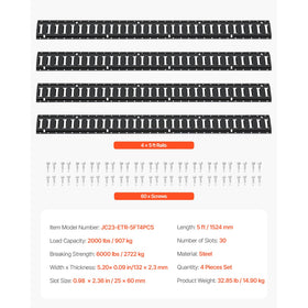 VEVOR E-track beside ruler showing 5-foot length for accurate scaling