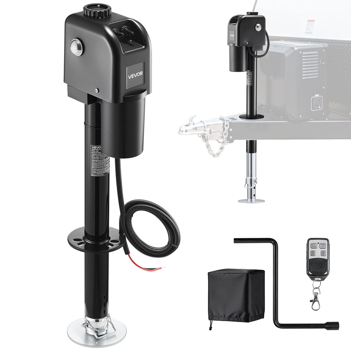 VEVOR electric jack front view showing robust build and easy mounting benefit
