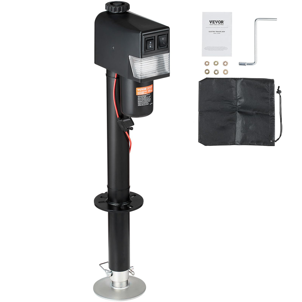 VEVOR front view of electric tongue jack showing robust frame and controls improving hitching