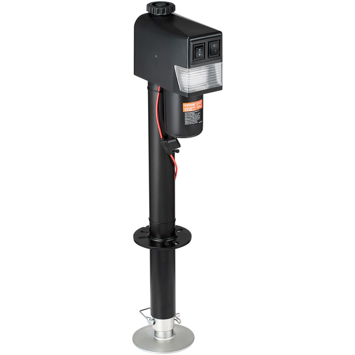 VEVOR electric jack in a camping scene lifting an RV for fast, safe setup