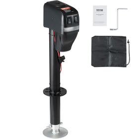 VEVOR electric trailer jack front view showing compact motor and base benefit fast hitching