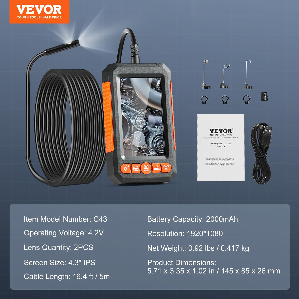 VEVOR endoscope used inside a car engine offering hands-free diagnostic benefits