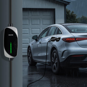 VEVOR charger in wet conditions highlighting IP66 protection against rain and dust