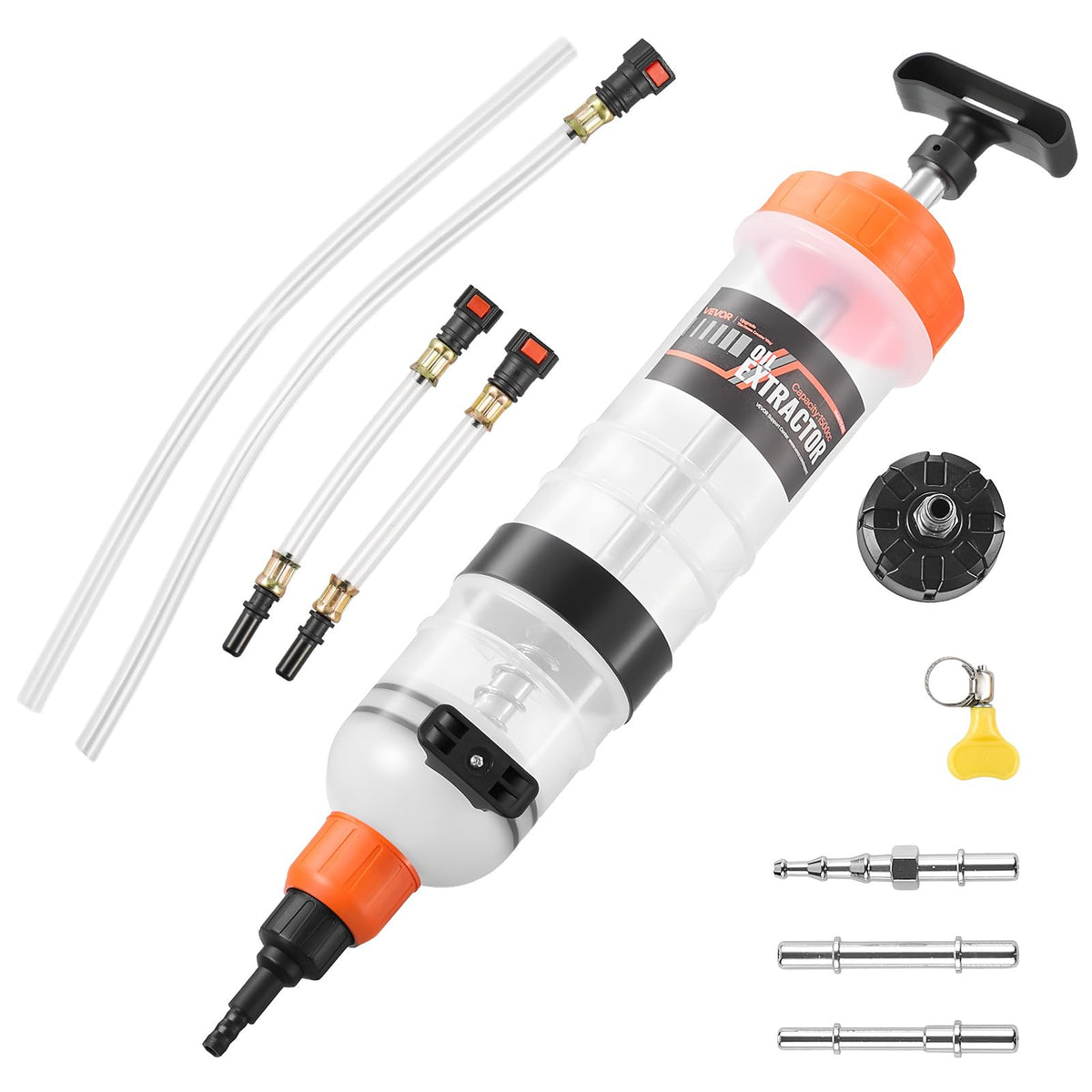 VEVOR extractor front view showing pump and tank for easy portable fluid changes