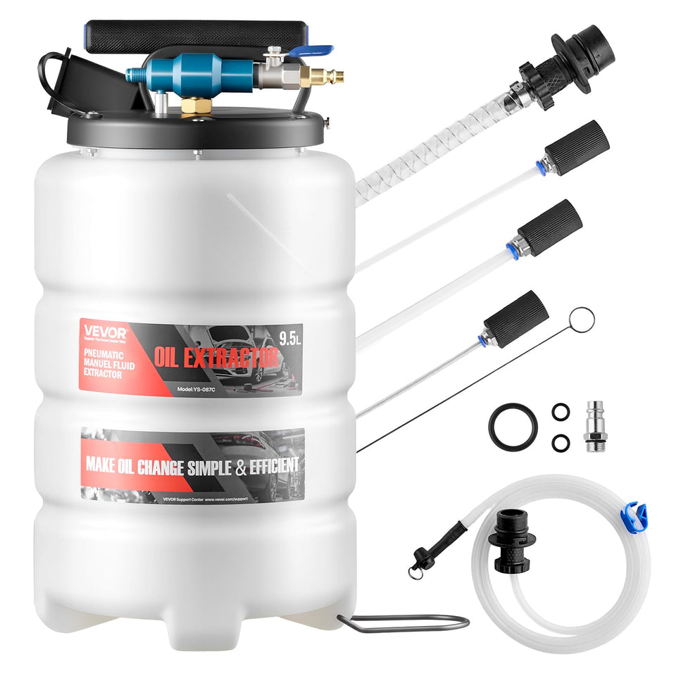 VEVOR fluid extractor front view showing tank and handle for portable servicing
