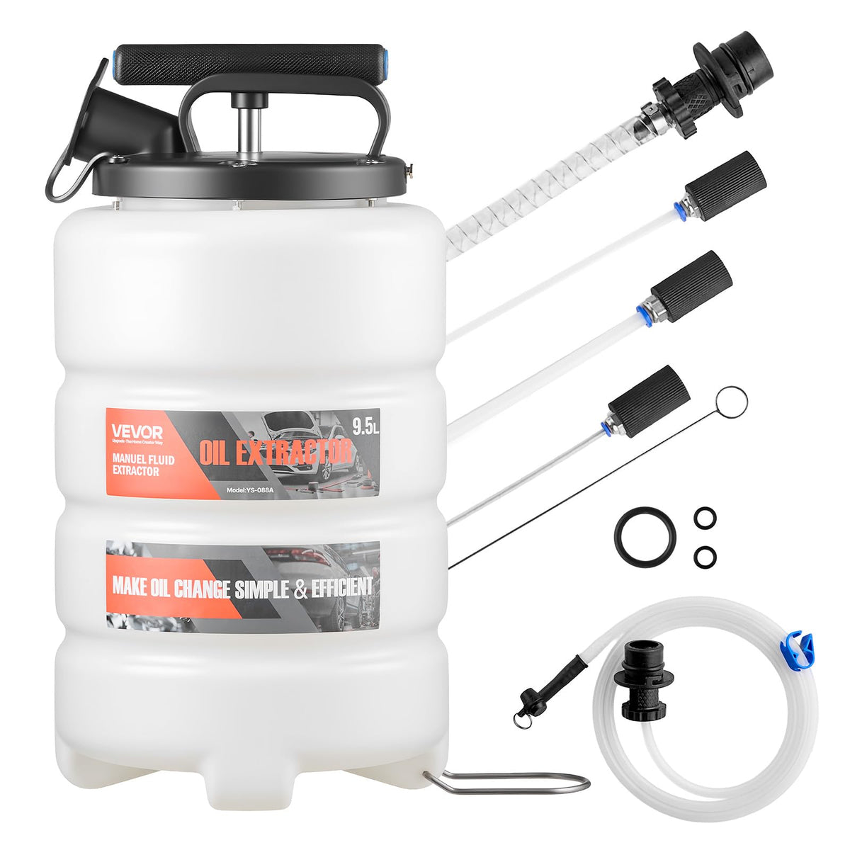 VEVOR front view of extractor showing pump and tank, easy handling benefit
