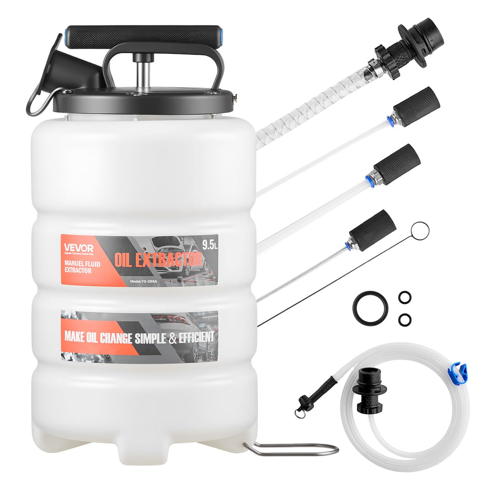VEVOR front view of extractor showing pump and tank, easy handling benefit