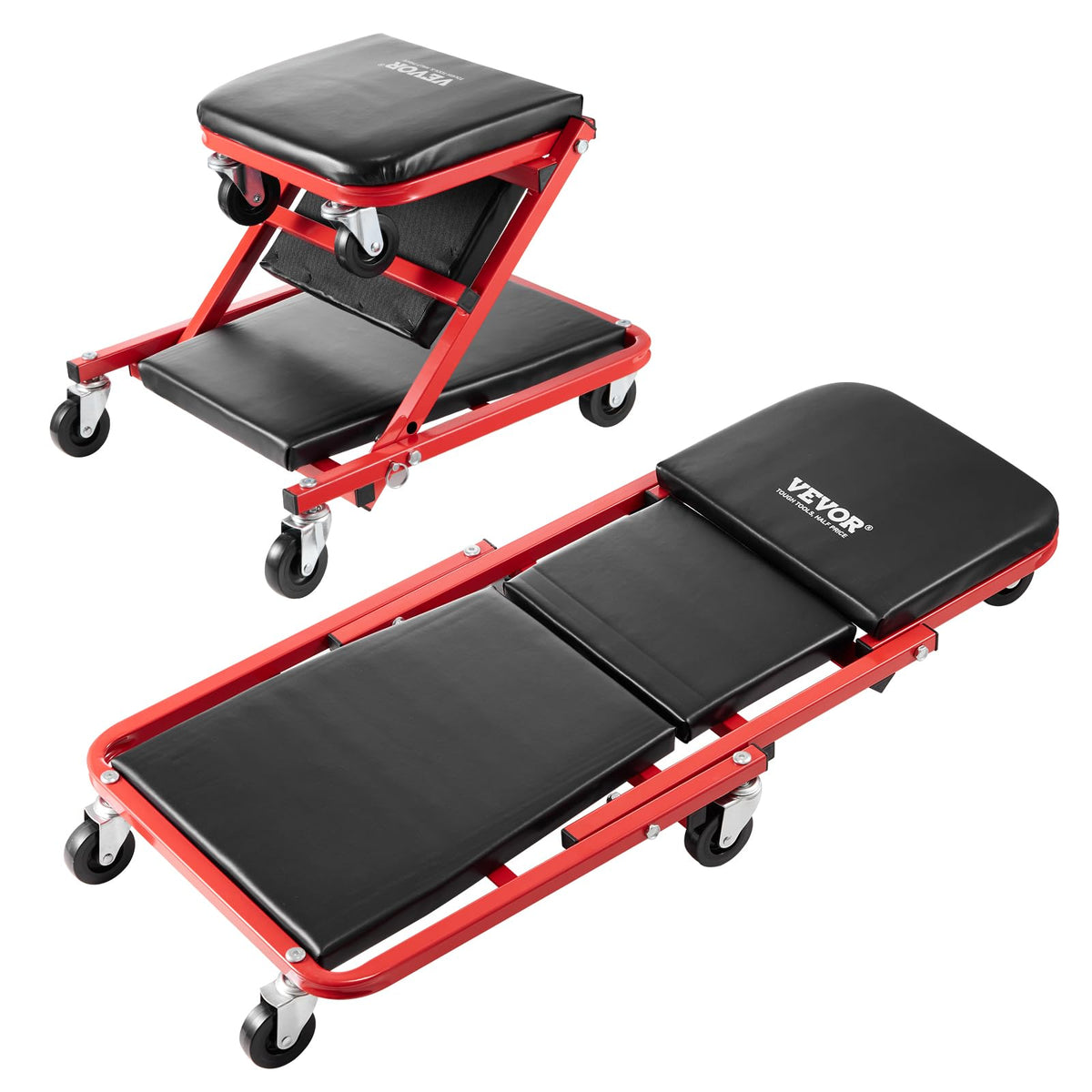 VEVOR front view of foldable creeper showing stable frame and padding