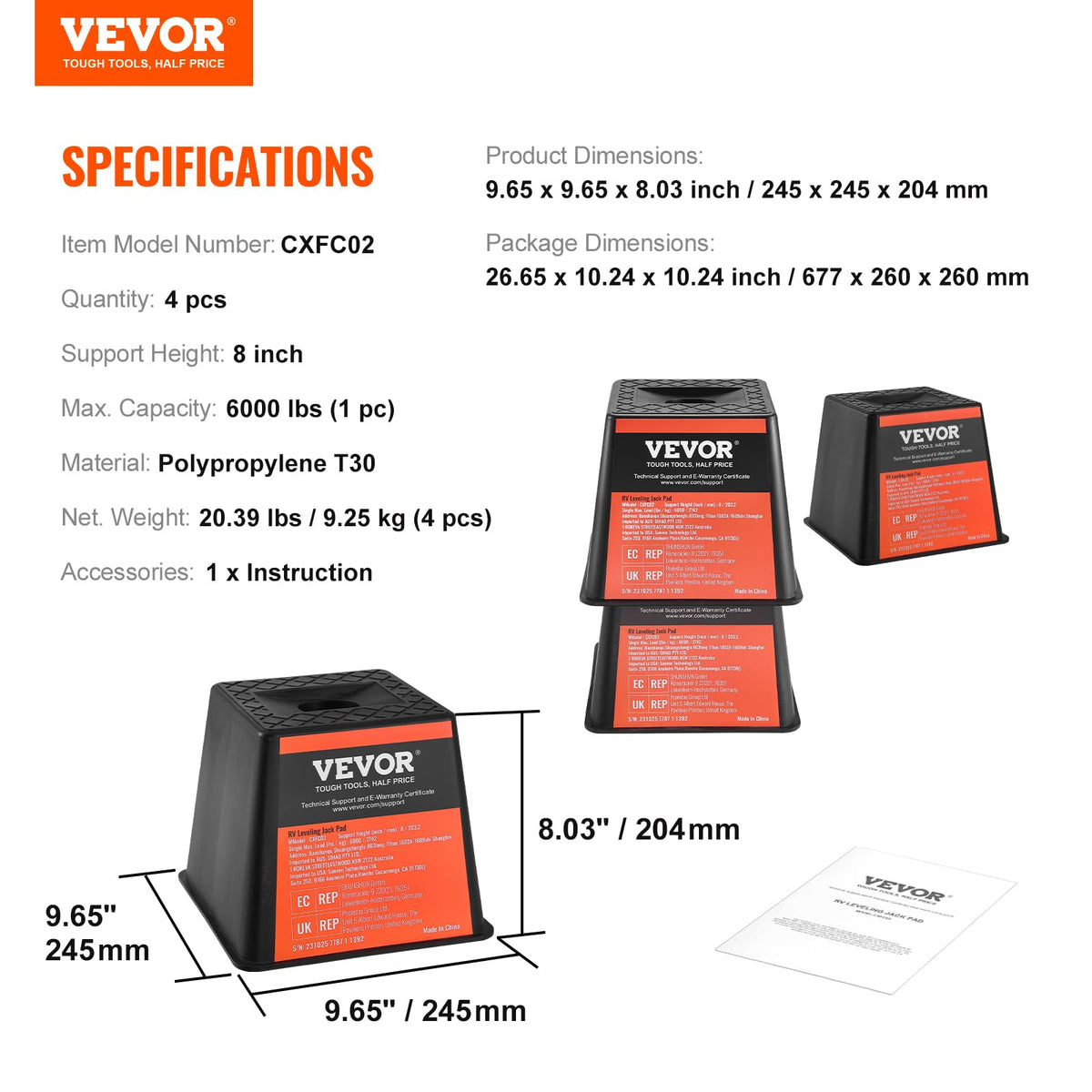 VEVOR four blocks stored in RV compartment showing easy storage benefit