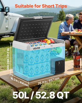 VEVOR interior view reveals organized 50L storage for food and beverages