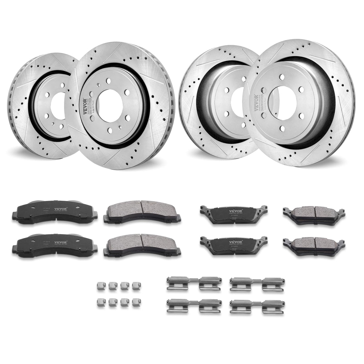 VEVOR front rotors view showing drilled slots and corrosion protection benefit