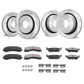 VEVOR front rotors view showing drilled slots and corrosion protection benefit