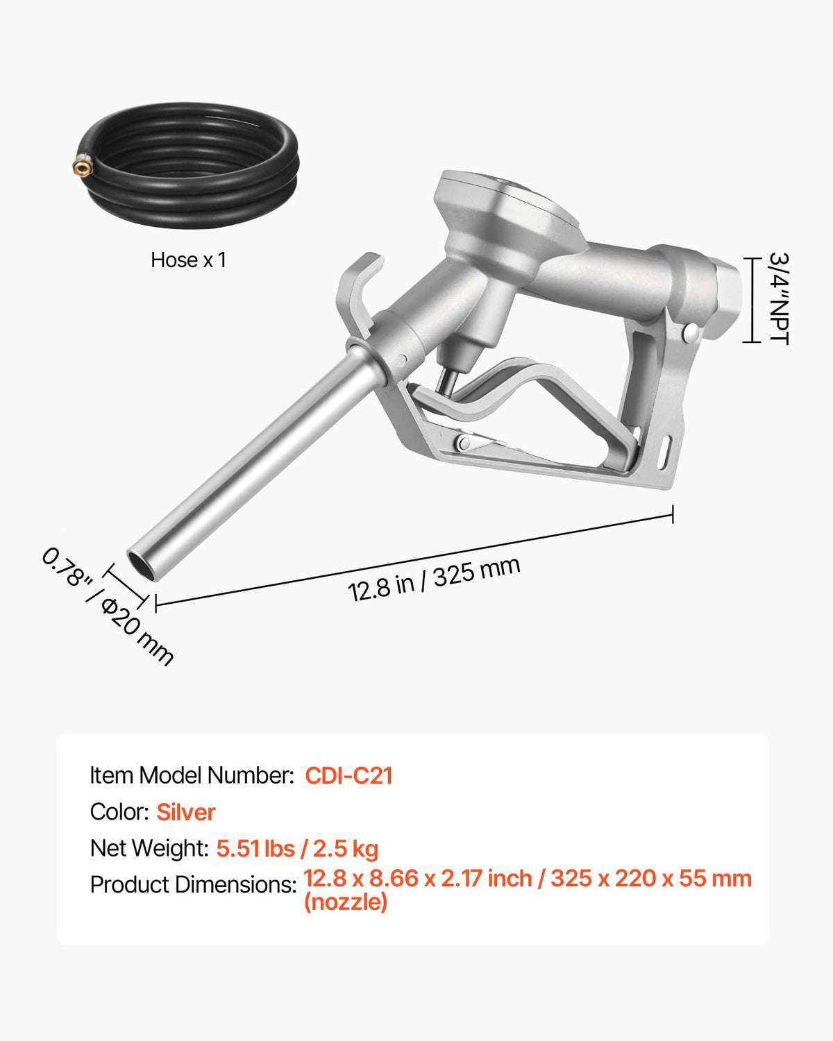 VEVOR fuel nozzle mounted on a transfer pump for fast refueling